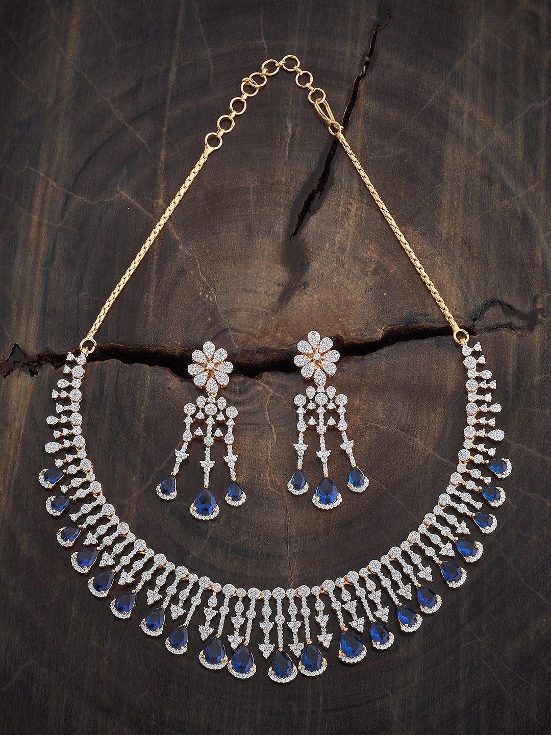 

Kushal's Fashion Jewellery Sapphire Rhodium Gold-Plated Zircon Studded Jewellery Set