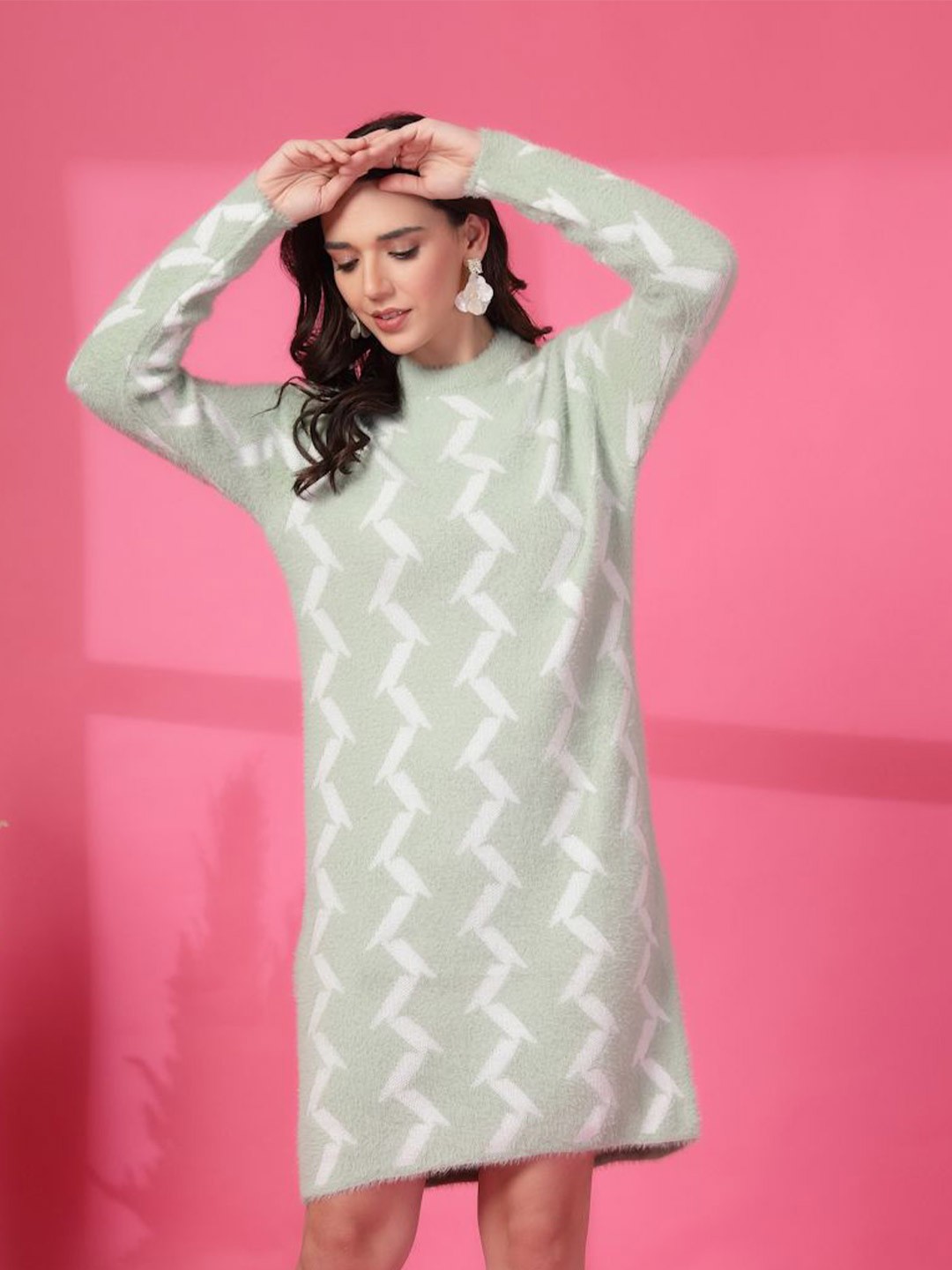 

all about you Print Woollen Dress, Green