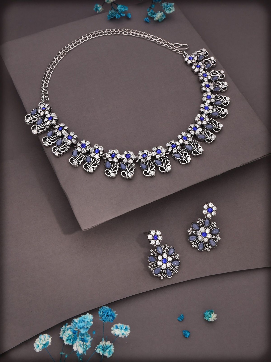 

Anouk Silver-Plated American Diamond Studded Jewellery Set