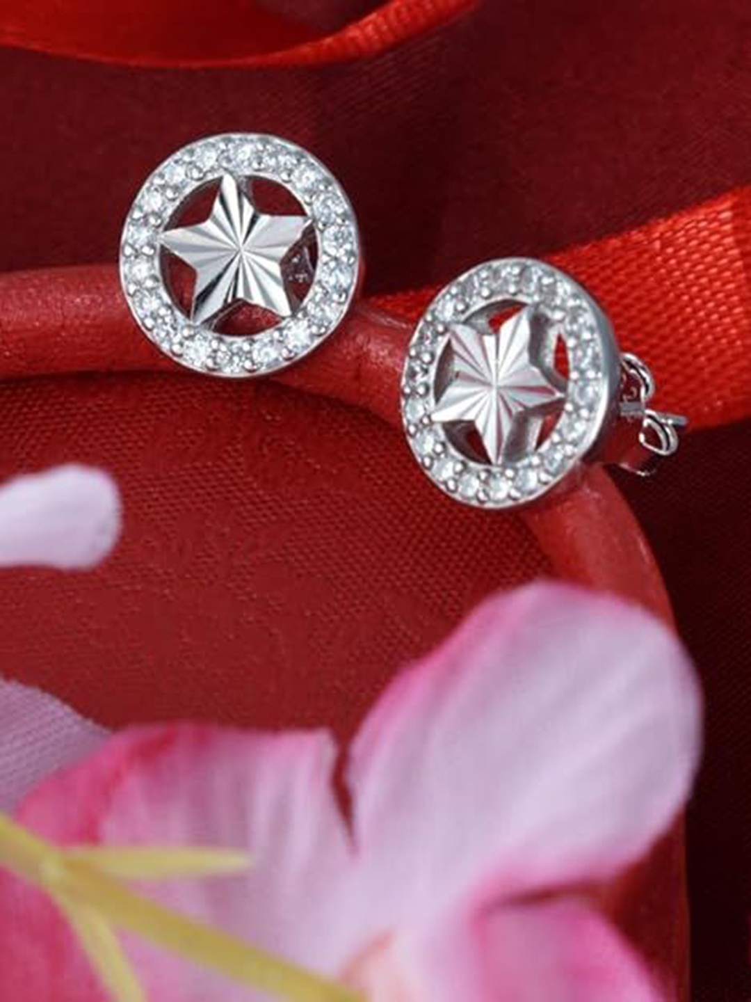 

Tuanz Silver Jewelry 925 Sterling Silver Rhodium-Plated Stone Studded Studs