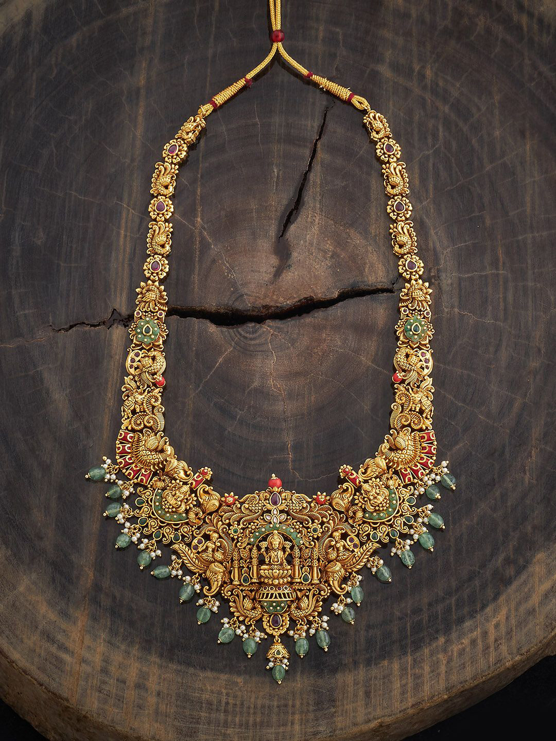 

Kushal's Fashion Jewellery Copper Gold-Plated Stone Studded & Beaded Antique Necklace