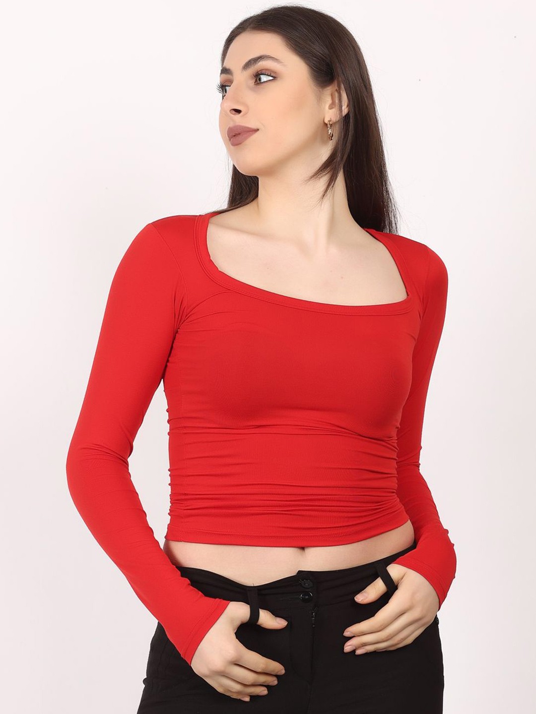 

SIGHTBOMB Women Solid Pattern Top, Red