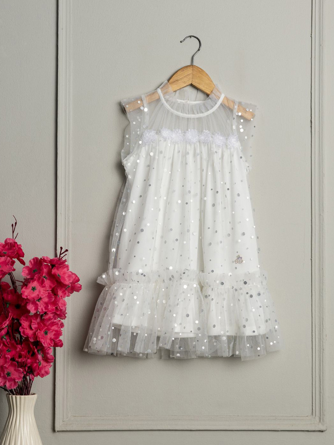 

Purple United Kids Girls Net A-Line Dress, White