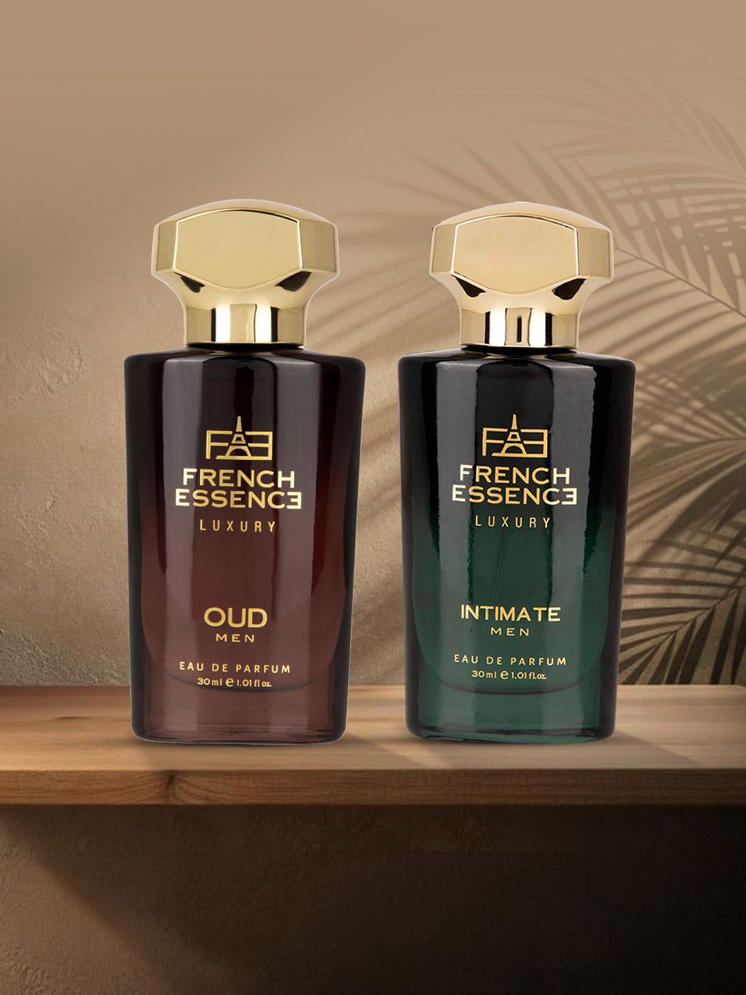 

FRENCH ESSENCE Oud Men And Intimate Set Of 2 Long Lasting Eau De Parfum - 30 ml Each, Gold