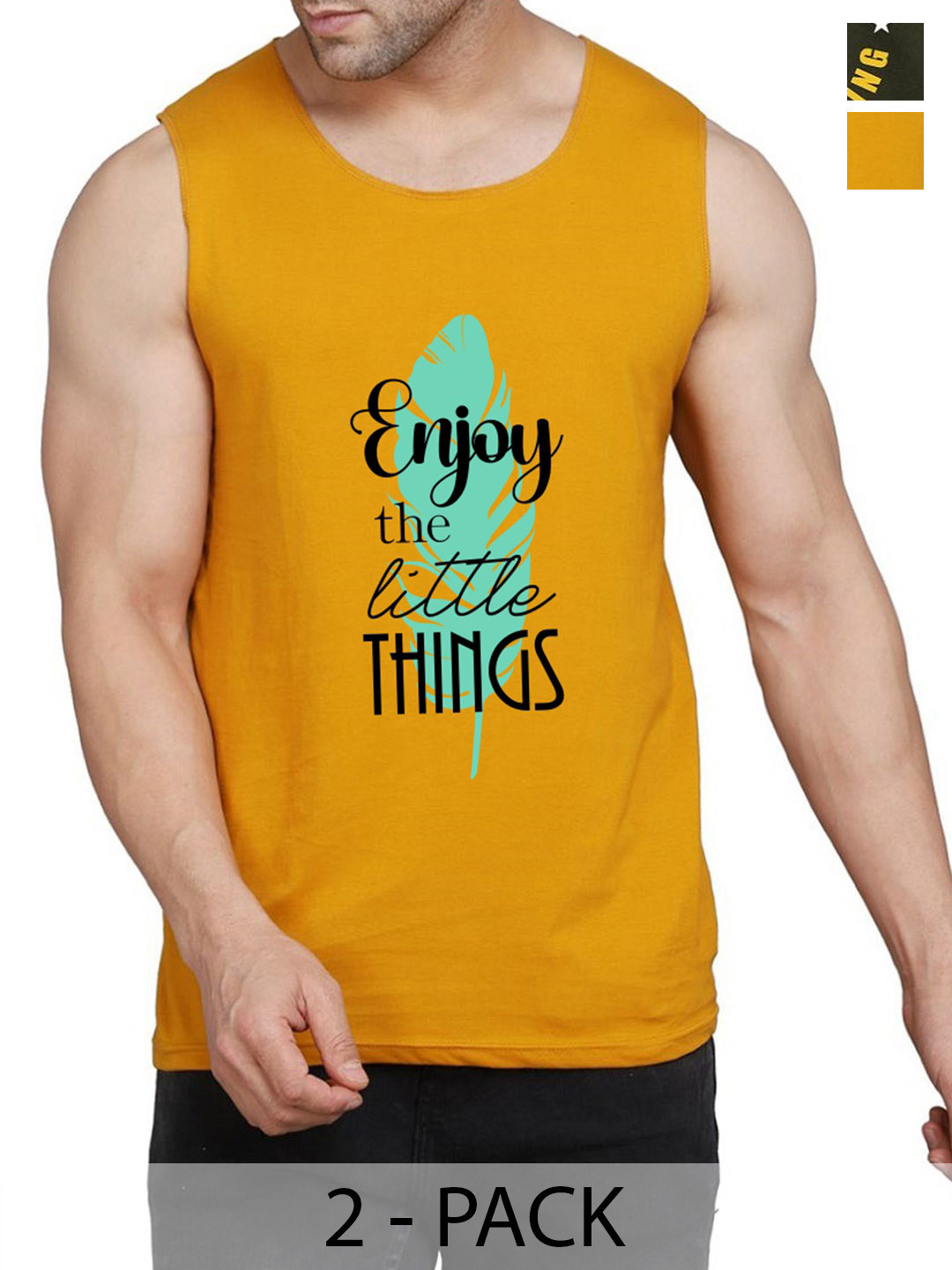 

WOOSTRO Pack Of 2 Printed Cotton Innerwear Vests RS26 (ENJOY MUSTARD)(98 OLIVE)