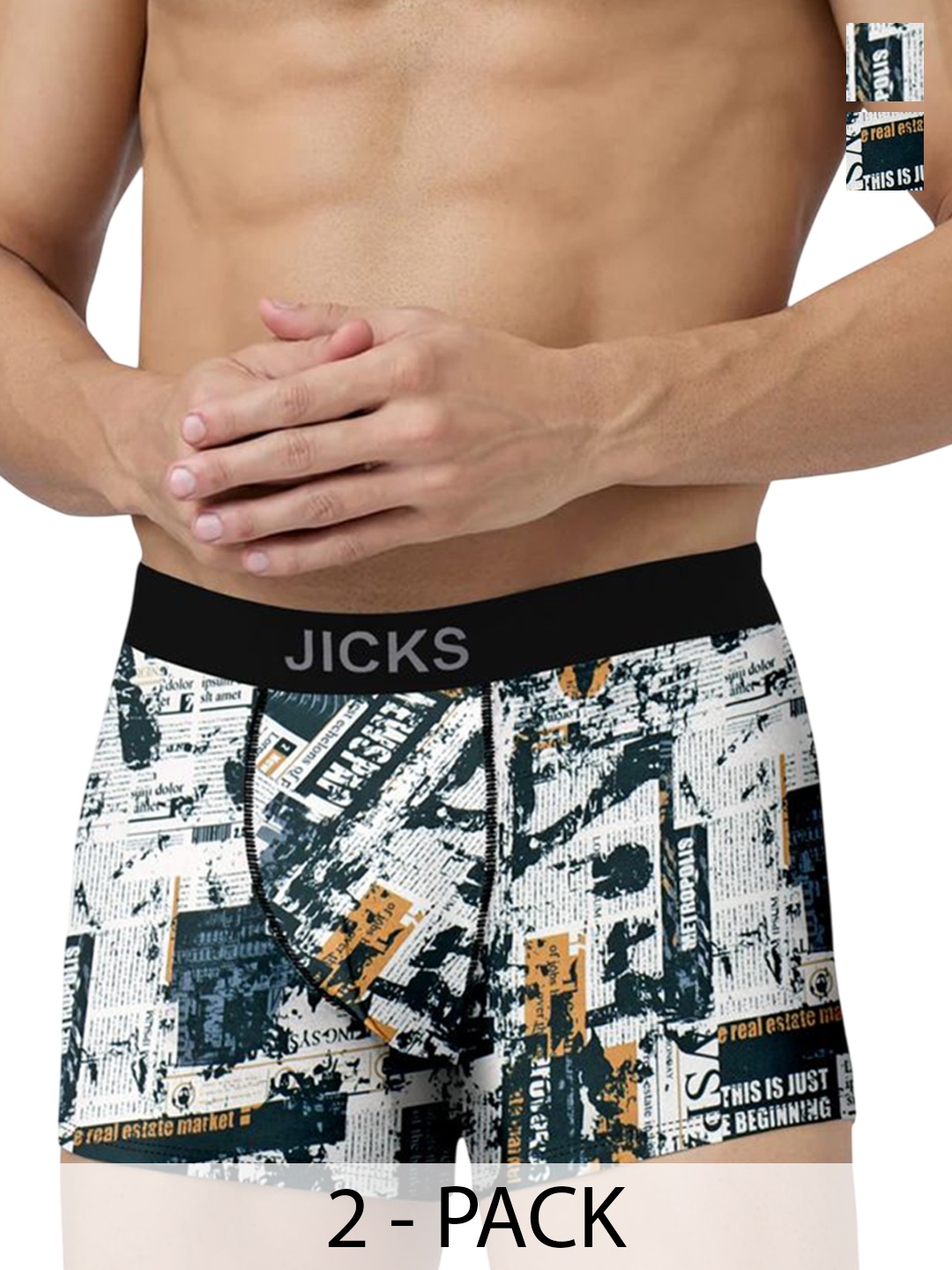 

JICKS Pack Of 2 Printed Stretchable Trunks 2_F51_M-Multicolour, Orange