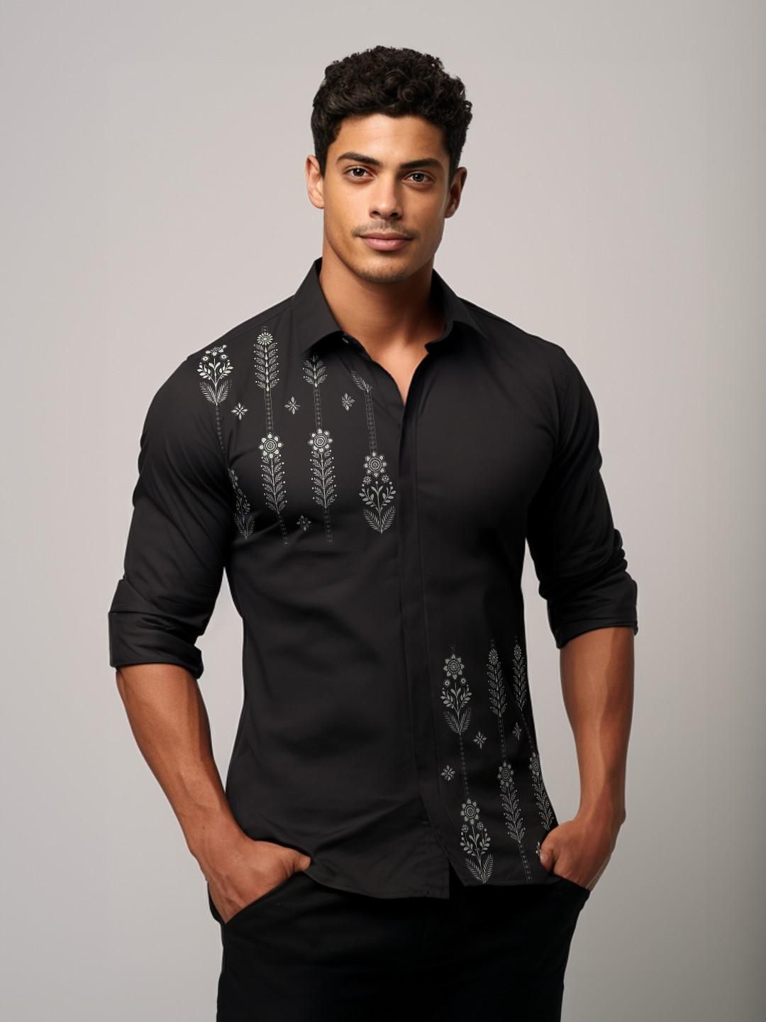 

HE SPOKE Men Smart Tailored Fit Opaque Casual Shirt, Black