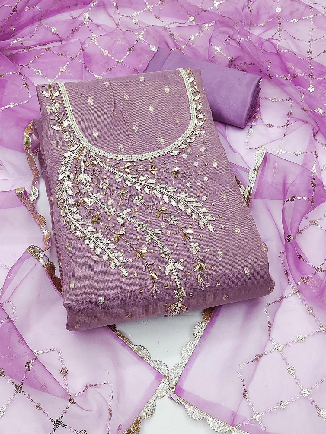 

SAINOOR Embroidered Beads And Stones Semi-Stitched Dress Material, Purple