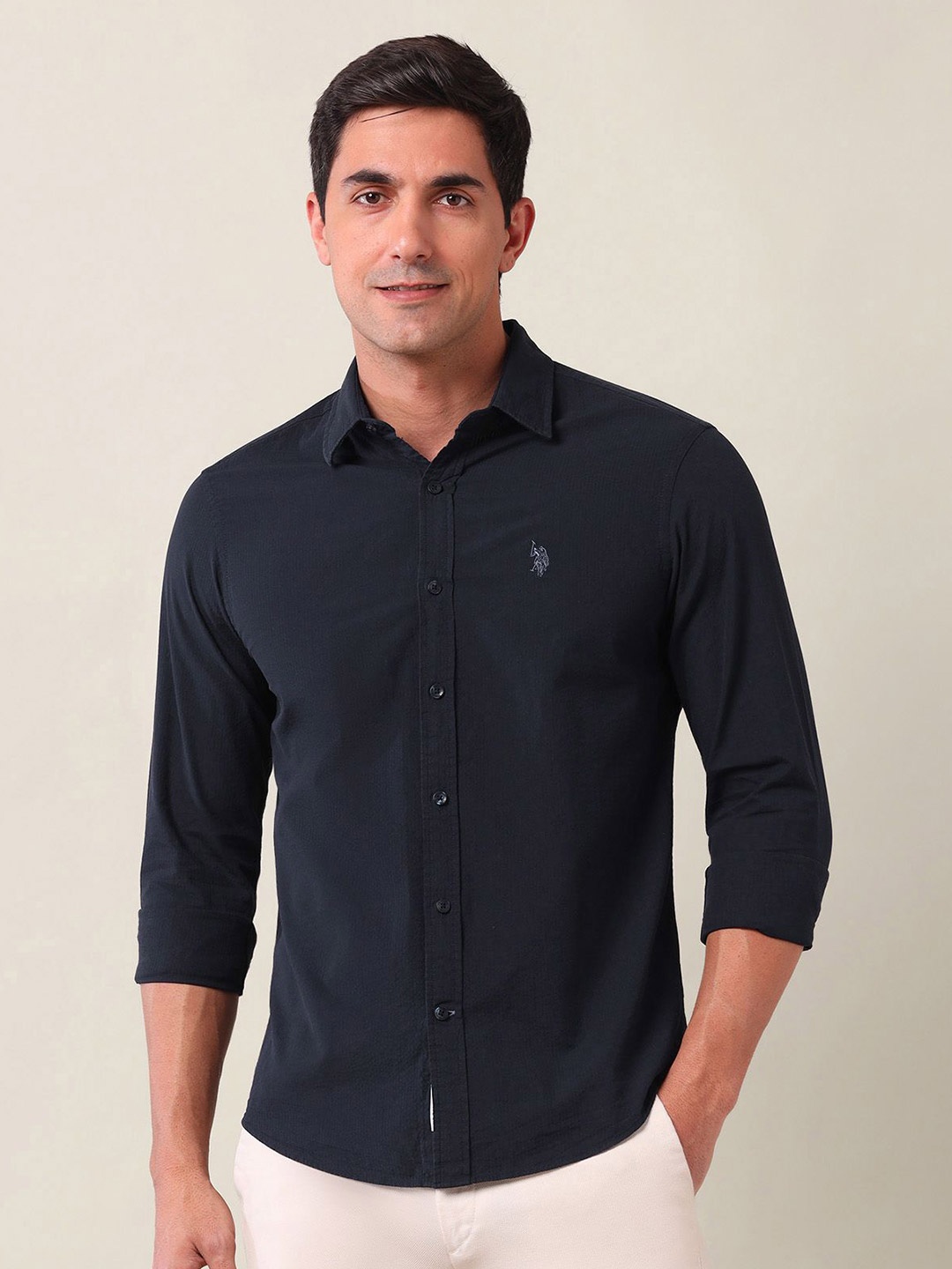 

U.S. Polo Assn. Men Classic Tailored Fit Opaque Casual Shirt, Blue