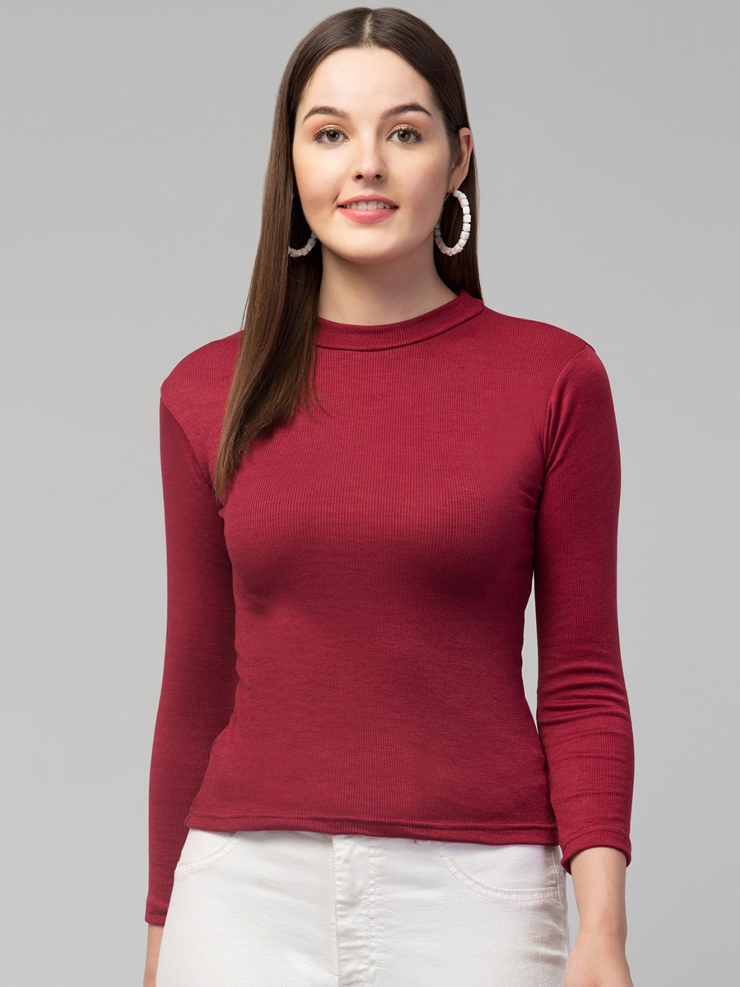 

Swaggish Women Cotton High Neck Top, Maroon