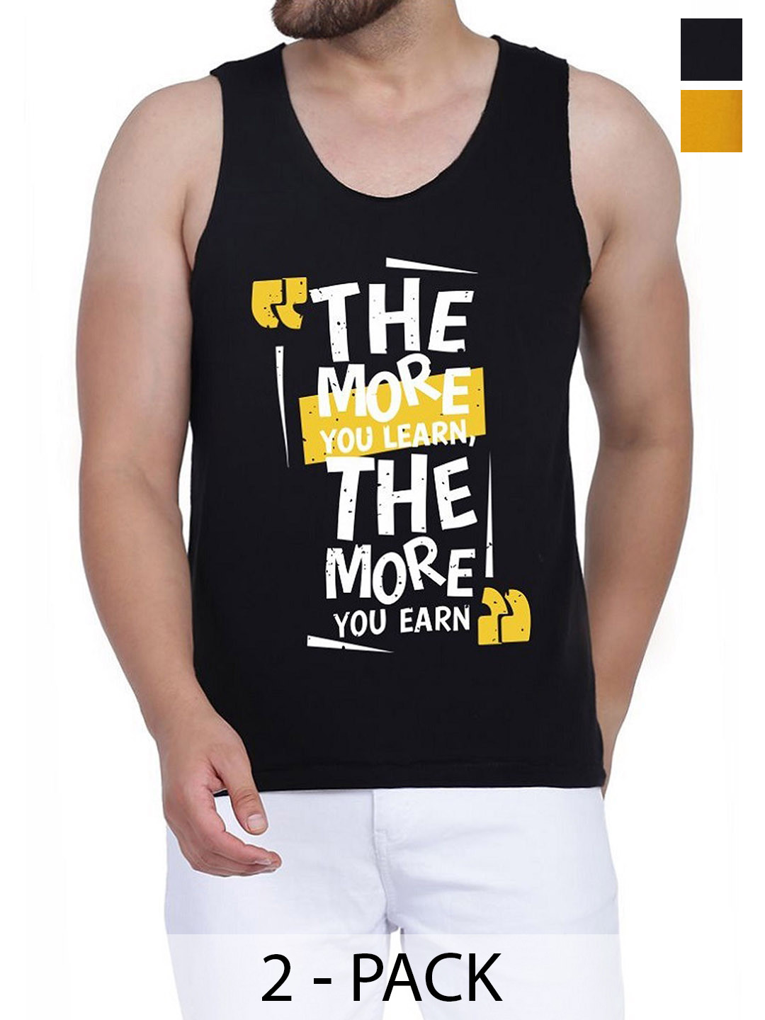 

WOOSTRO Pack Of 2 Printed Gym Vests RS26 (ENJOY MUSTARD)(MORE BLACK)