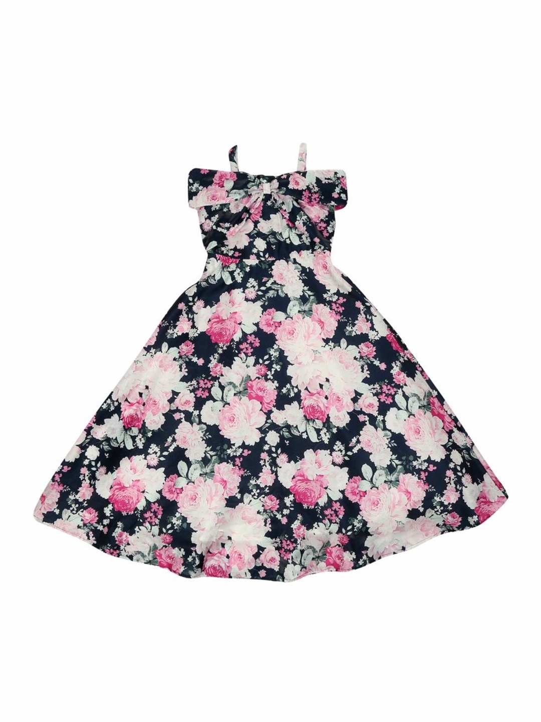 

Doodle Floral Print Satin Fit & Flare Maxi Dress, Navy blue