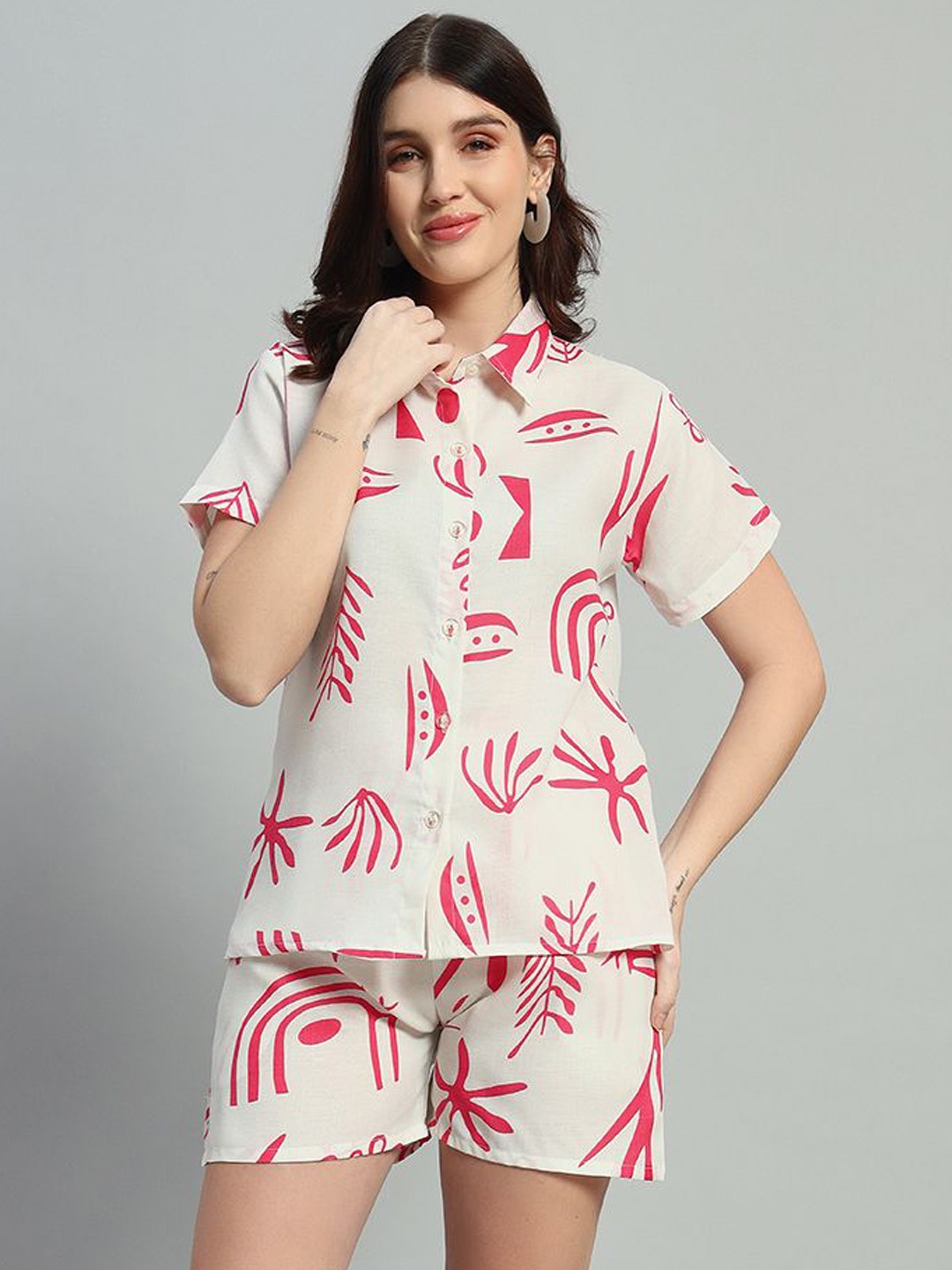 

ROSEMELON Tropical Printed Shirt And Shorts, Pink