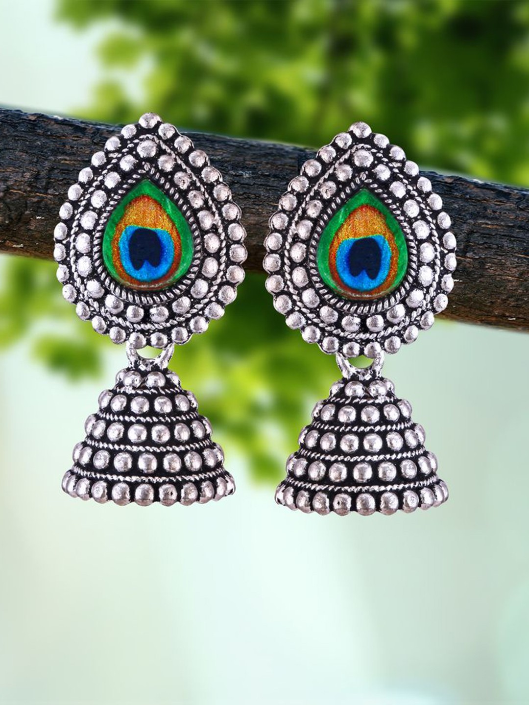 

DIVASTRI Set of 5 Silver-Plated Oxidized Dome Shaped Jhumkas