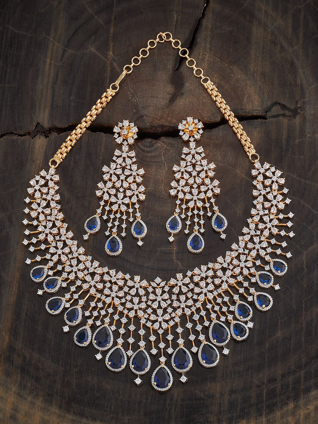 

Kushal's Fashion Jewellery Sapphire Rhodium Gold-Plated Zircon Studded Jewellery Set