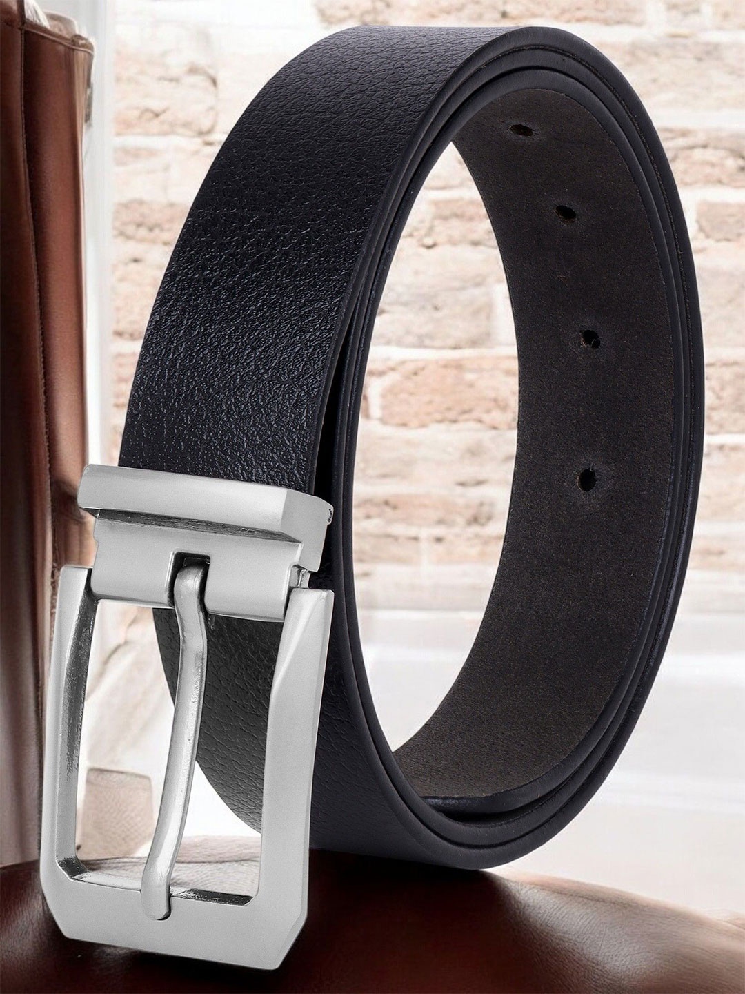 

Metronaut Men Textured Leather Formal Belt, Black