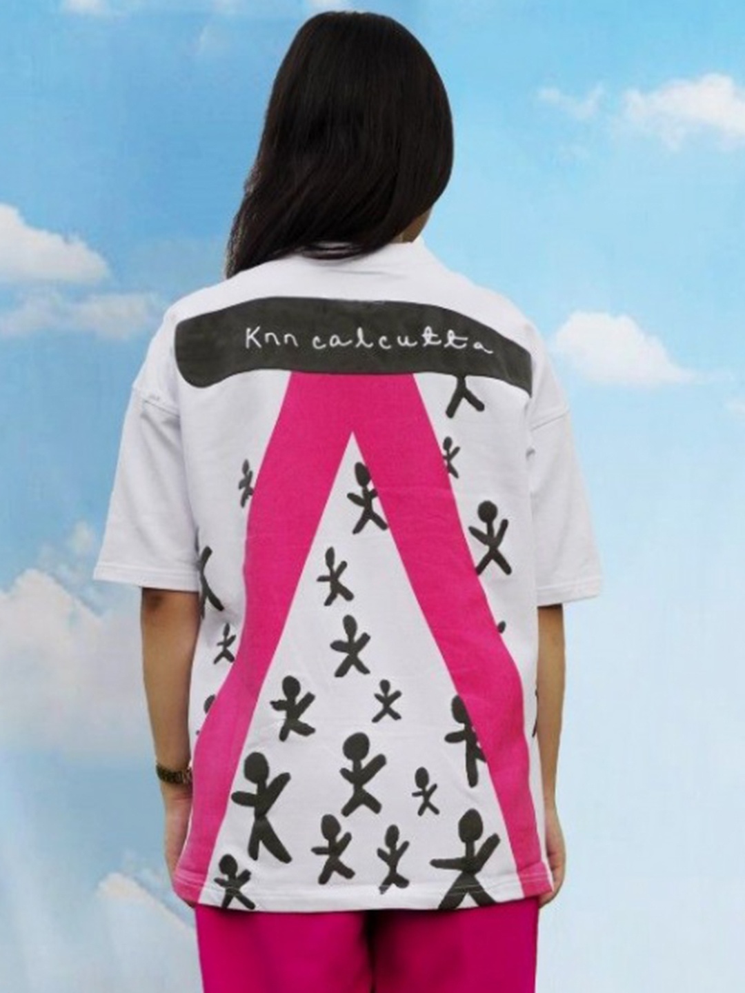 

KNN Calcutta Unisex Graphic Printed Round Neck Cotton Oversized T-shirt, White