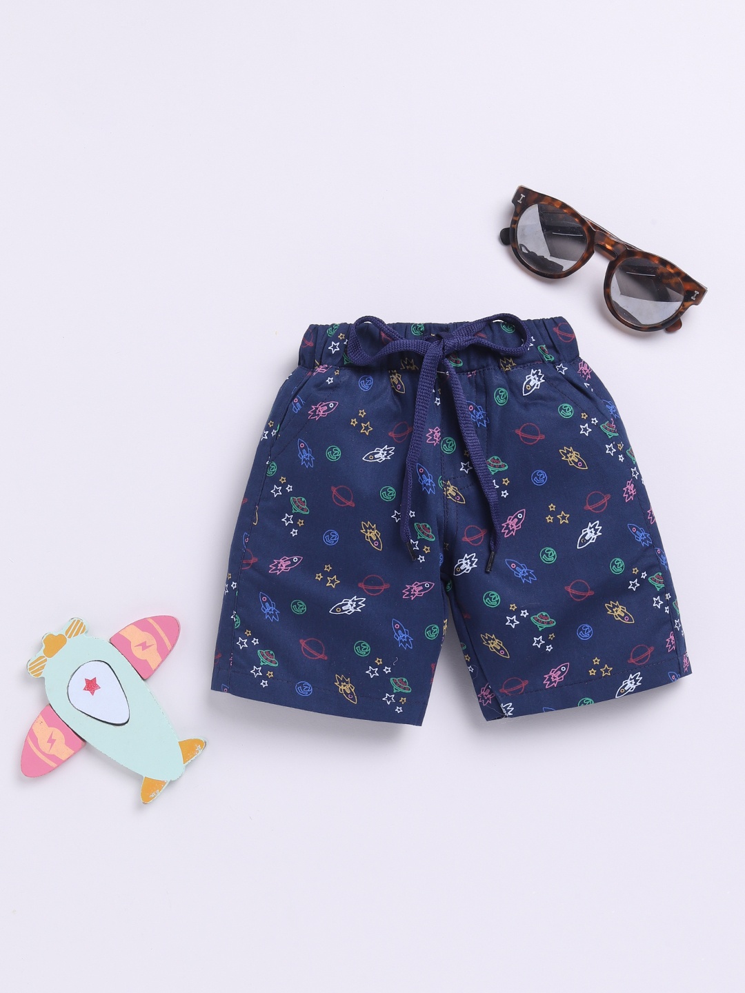 

Here&Now X Denikid Infant Boys Printed Pure Cotton Shorts, Navy blue