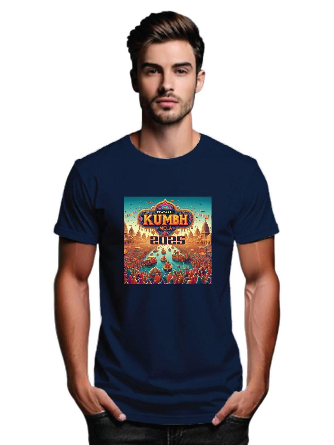 

Tantra Men Printed Applique T-shirt, Navy blue