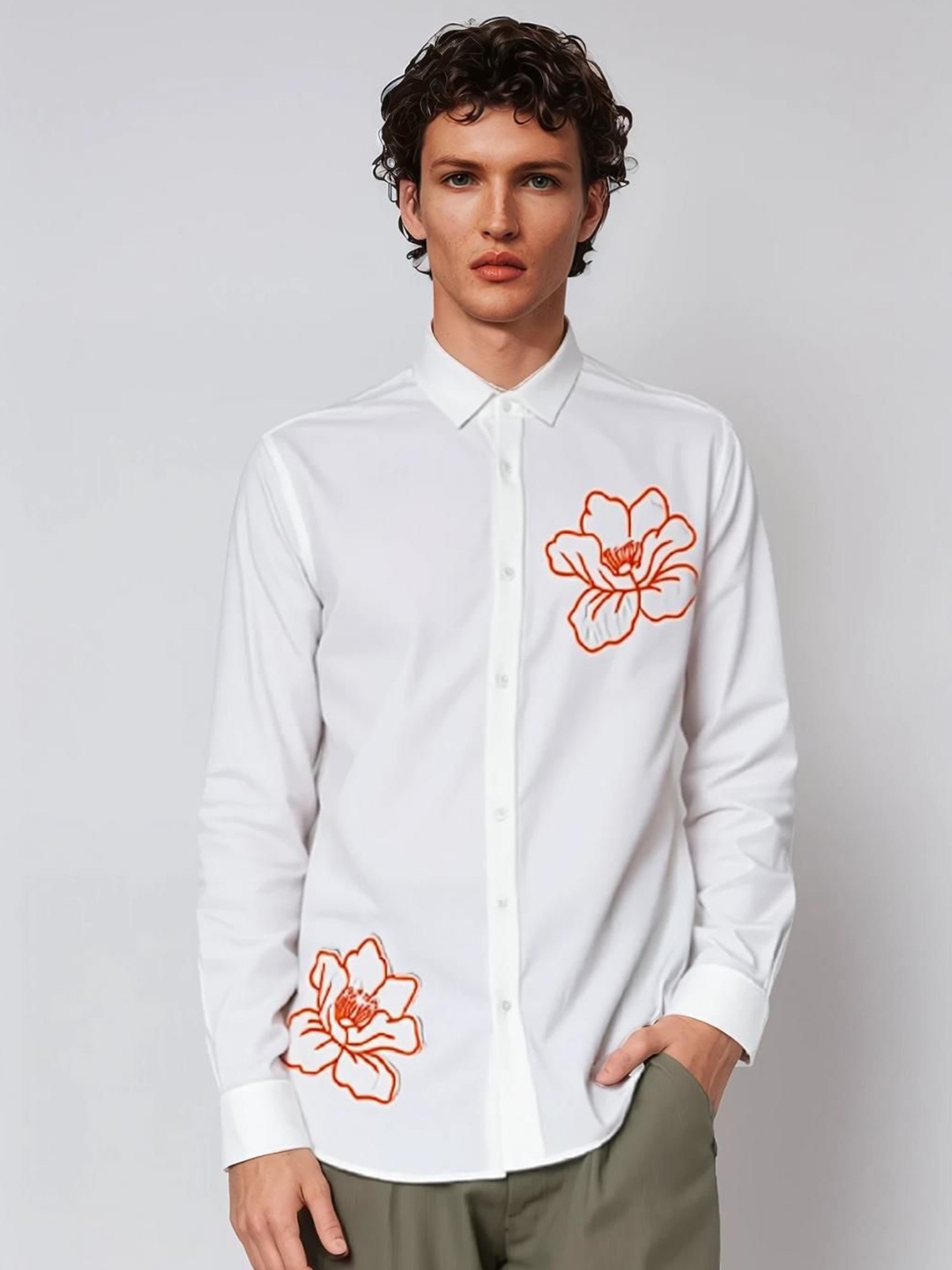 

HE SPOKE Men Smart Tailored Fit Floral Opaque Casual Shirt, White