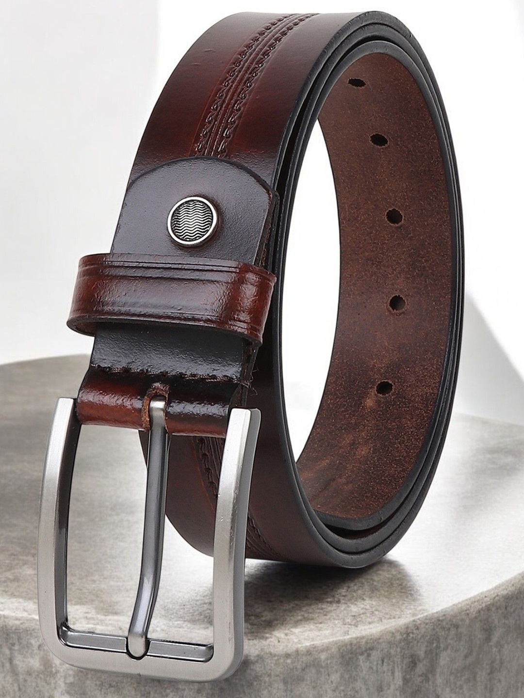 

Metronaut Men Textured Leather Formal Belt, Brown