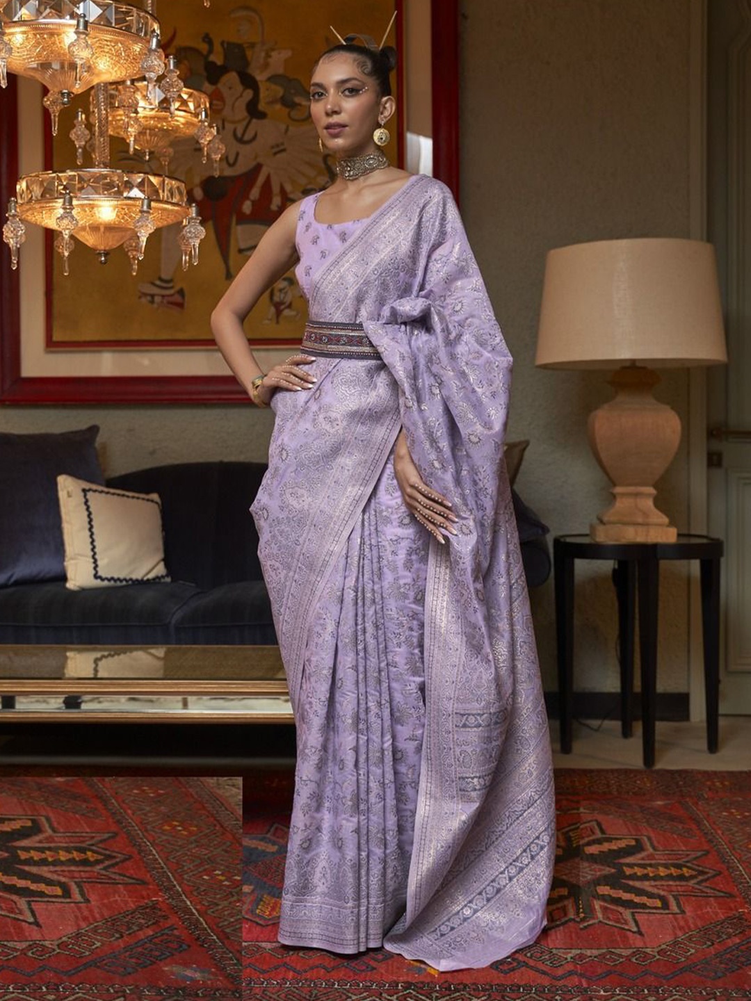 

Anouk Woven Design Zari Work Saree, Lavender