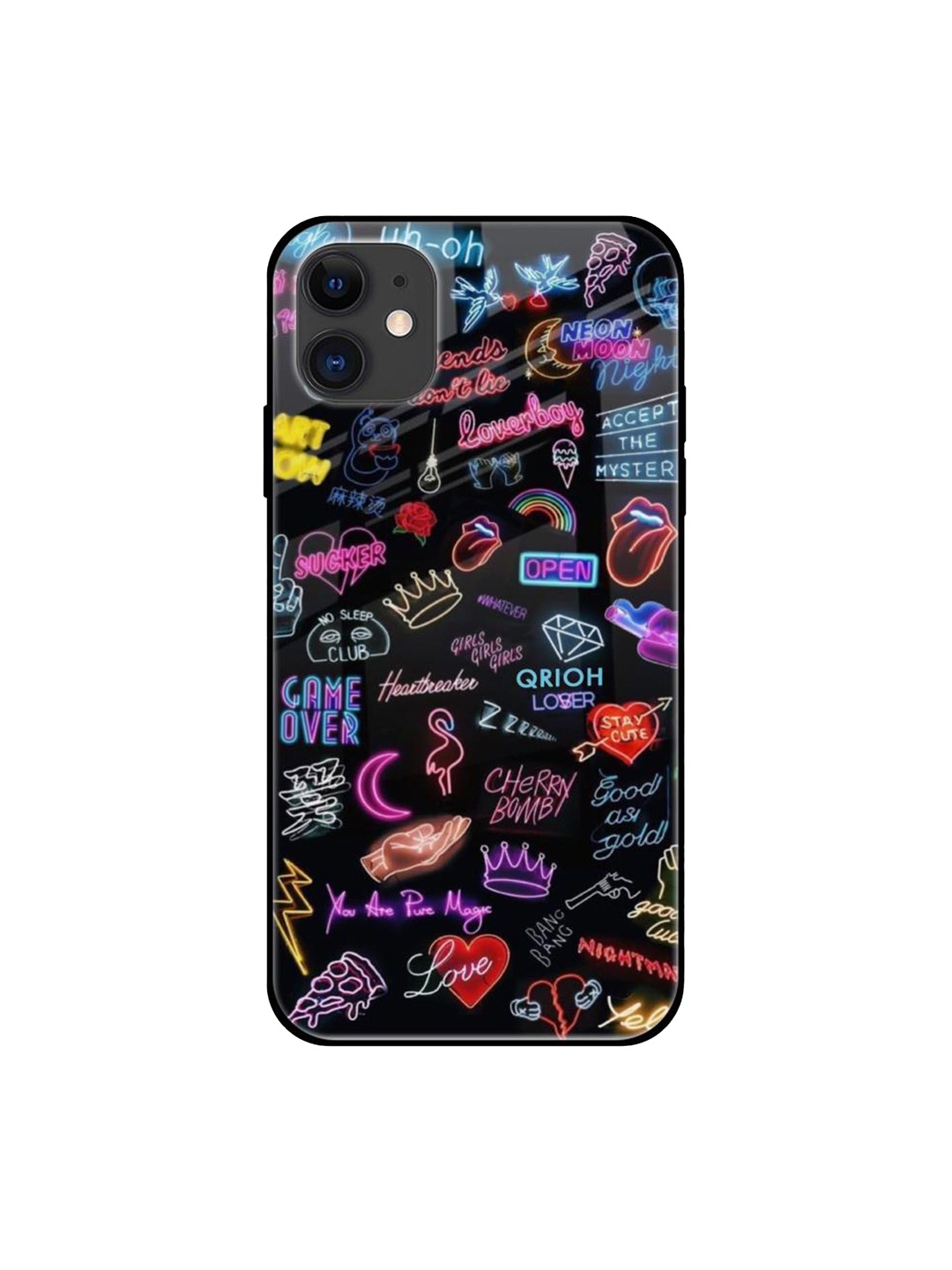 

QRIOH Quirky Printed iPhone 12 Back Case Mobile Accessories, Black