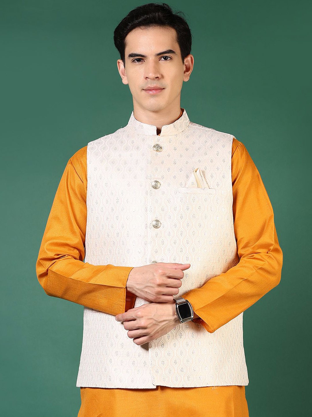 

V-Mart Self Design Woven Nehru Jacket, Off white