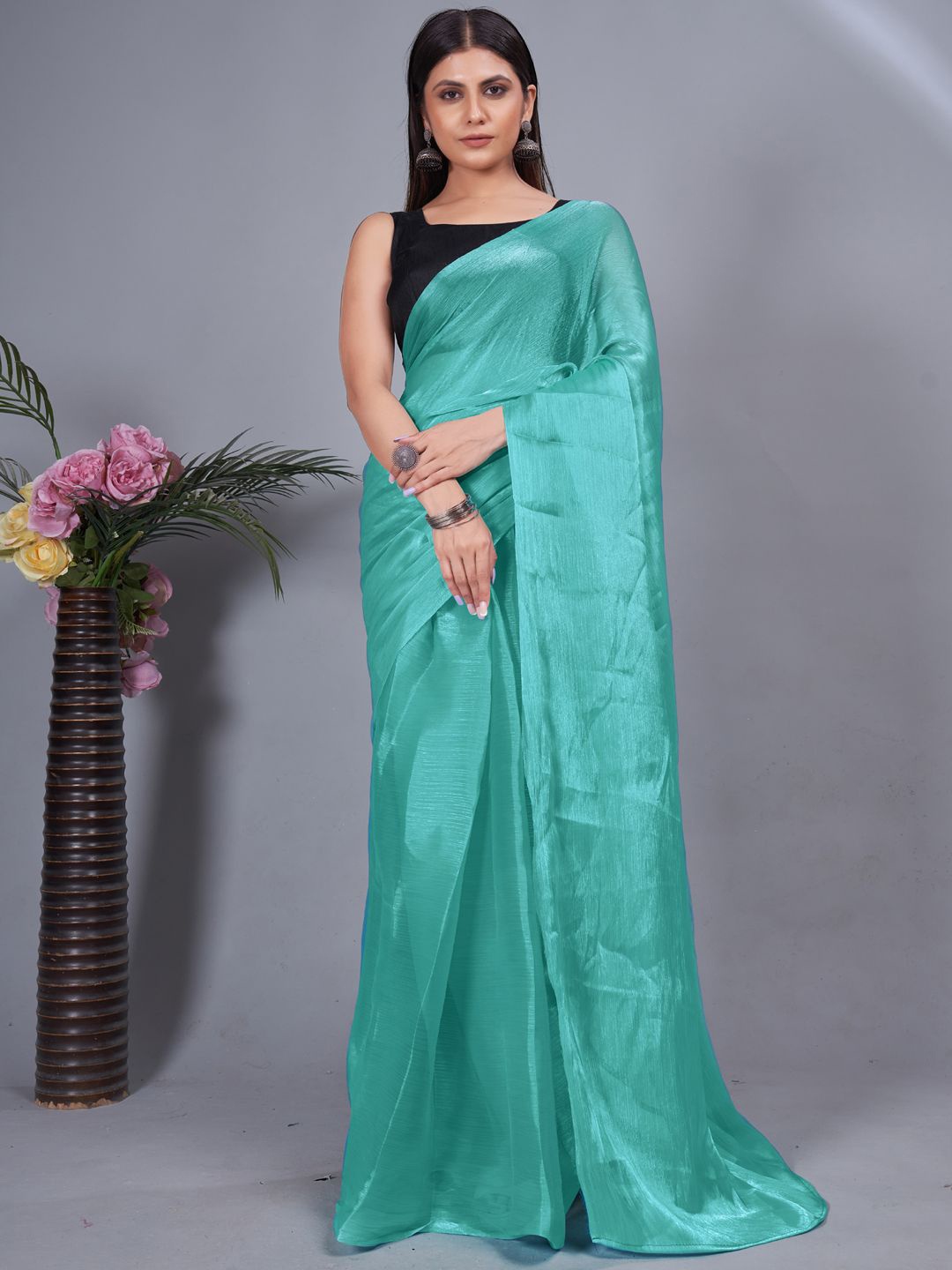 

DIVASTRI Solid Ready To Wear Saree, Blue