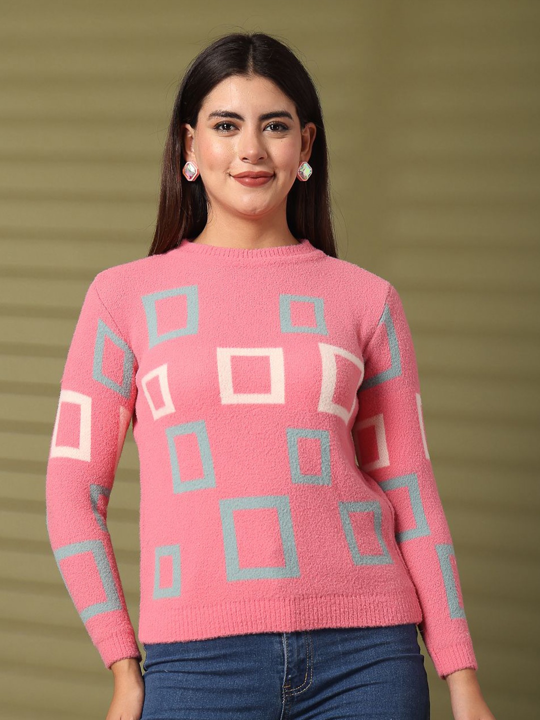 

all about you Geometric Woollen Top, Pink