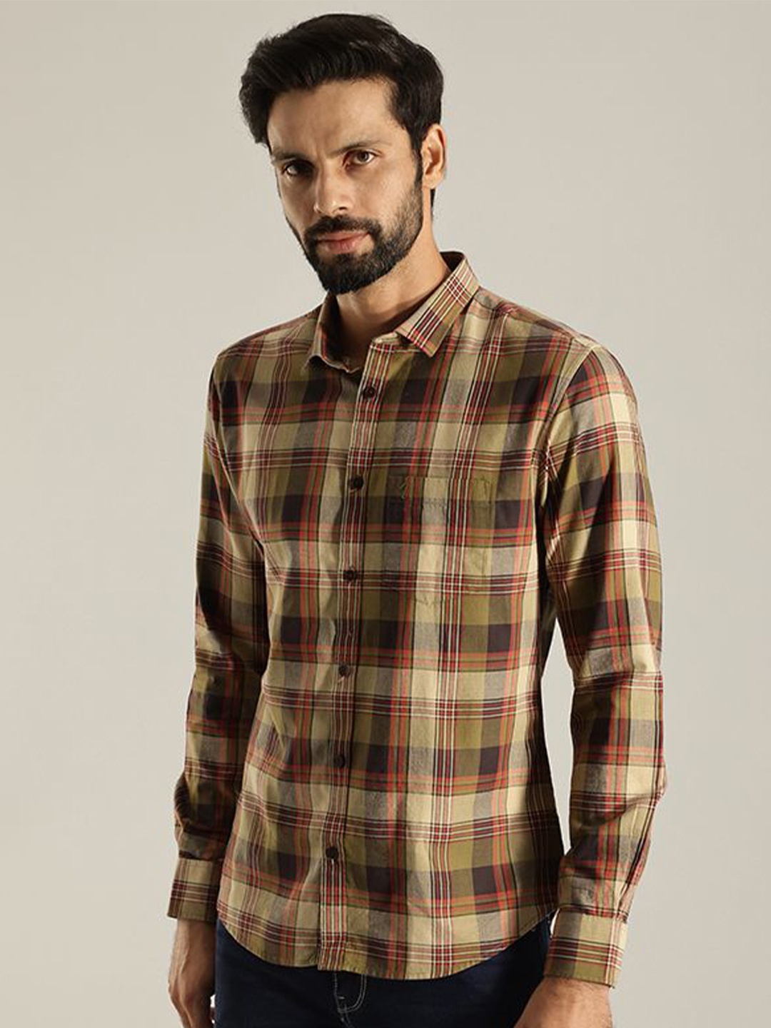 

Indian Terrain Men Chiseled Skinny Fit Tartan Checks Opaque Checked Casual Shirt, Green