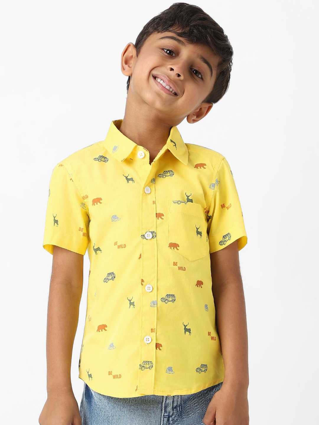 

Nauti Nati Boys Standard Opaque Striped Casual Shirt, Yellow