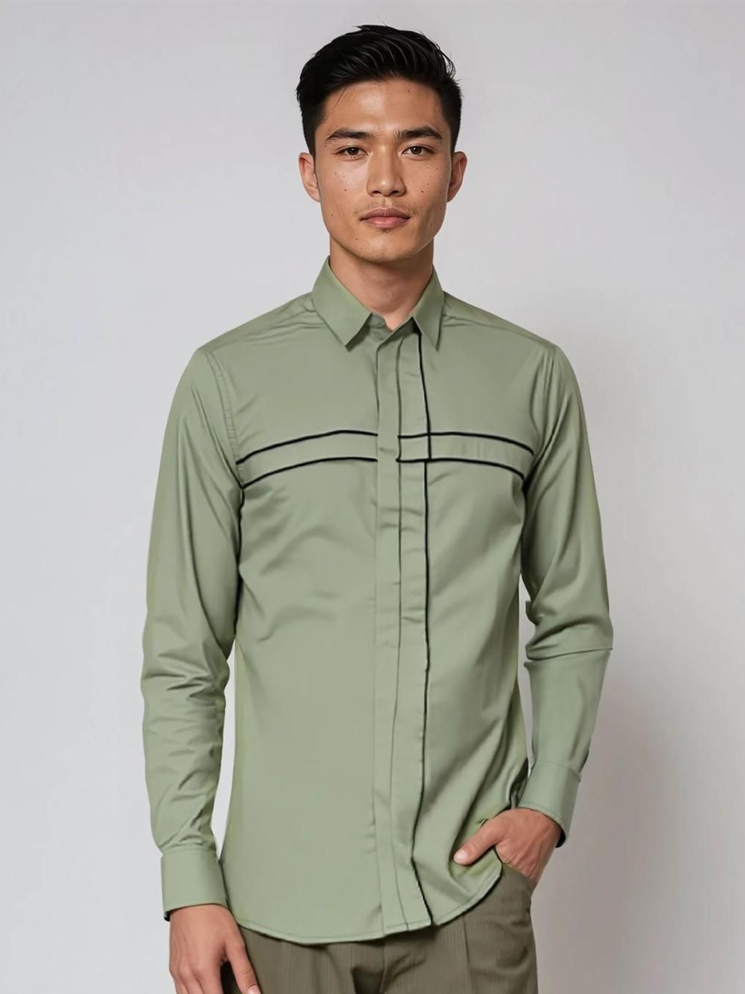 

HE SPOKE Men Smart Tailored Fit Opaque Casual Shirt, Green