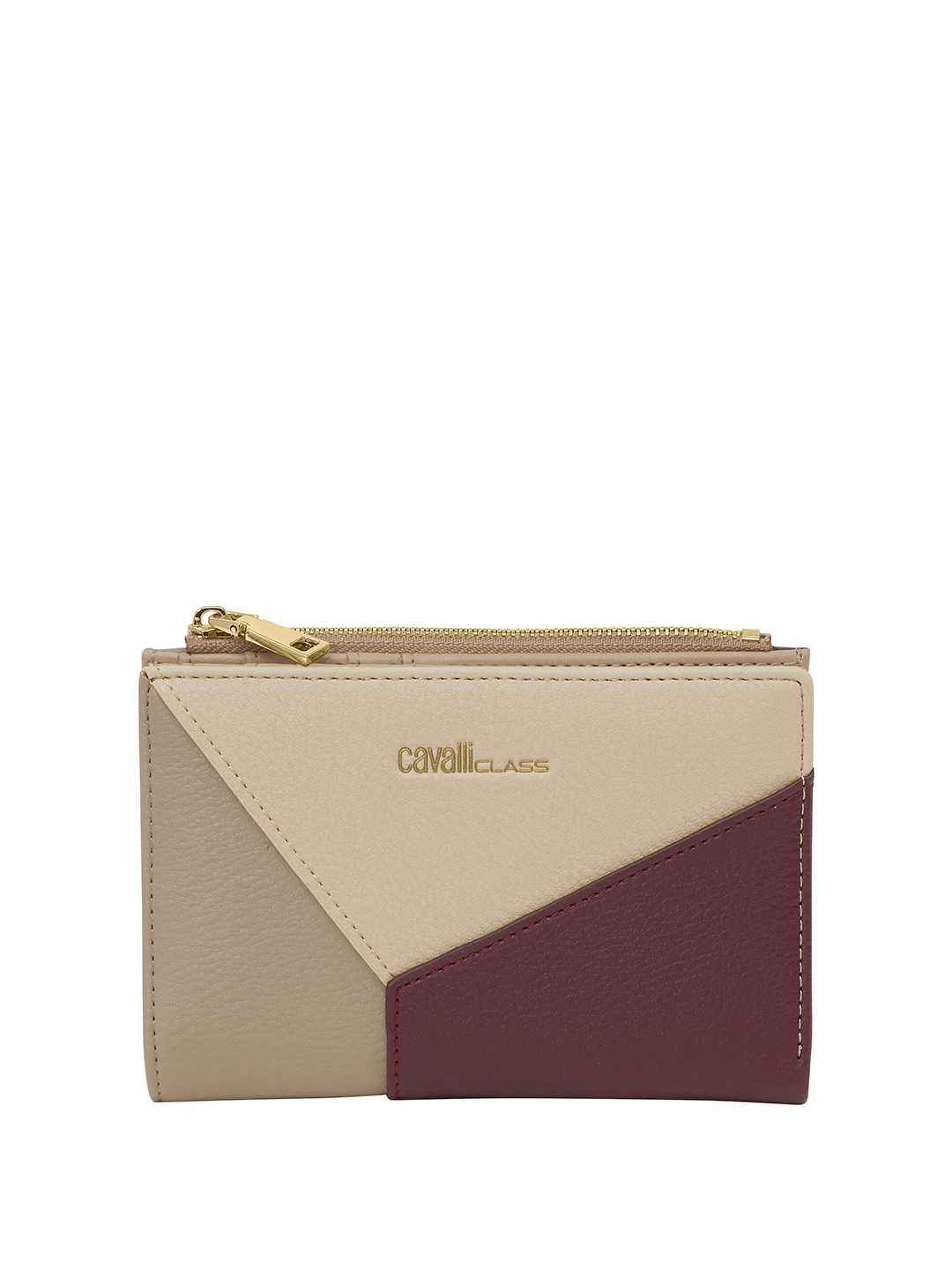 

Cavalli Class Women Colourblocked Two Fold Wallet, Beige