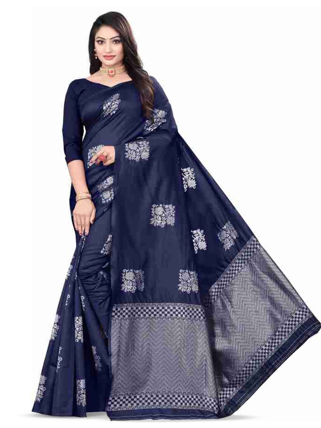 

JULEE Woven Design Pure Silk Saree, Navy blue