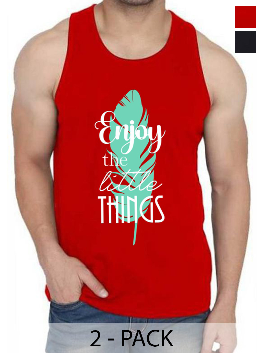 

WOOSTRO Pack Of 2 Printed Cotton Innerwear Vests RS26 (ENJOY RED)(98 BLACK)