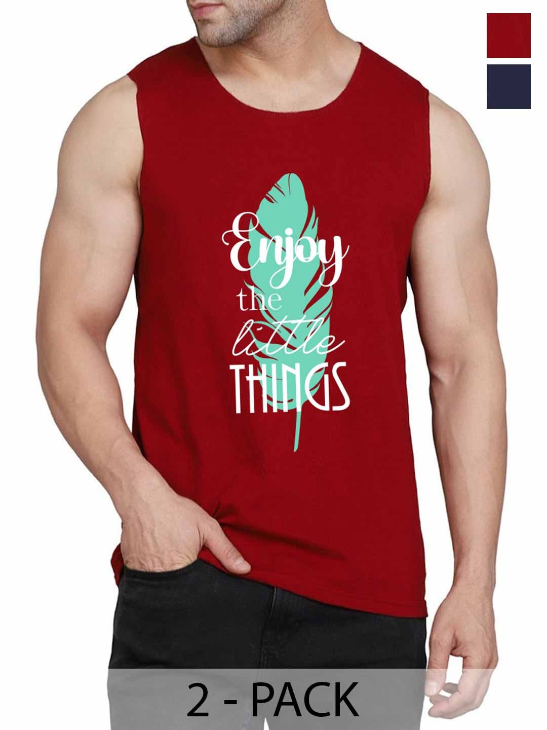 

WOOSTRO Pack Of 2 Printed Gym Vests RS26 (ENJOY MAROON)(98 NAVY)