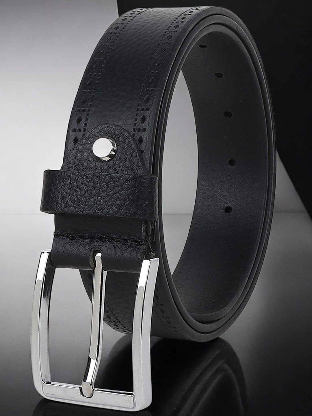 

Metronaut Men Textured Leather Formal Belt, Black