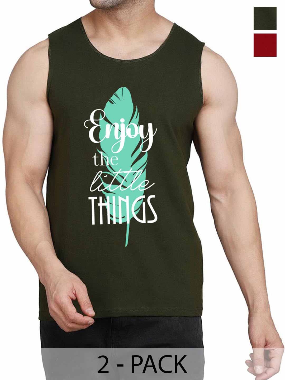 

WOOSTRO Pack Of 2 Printed Cotton Innerwear Vests RS26 (ENJOY OLIVE)(RUN MAROON)
