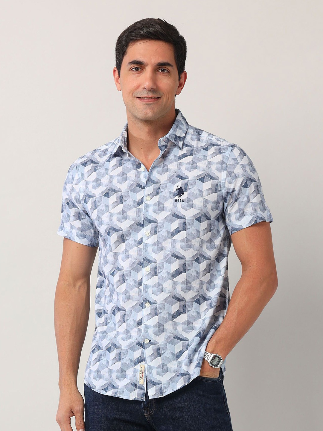 

U.S. Polo Assn. Denim Co. Men Classic Opaque Printed Casual Shirt, Blue