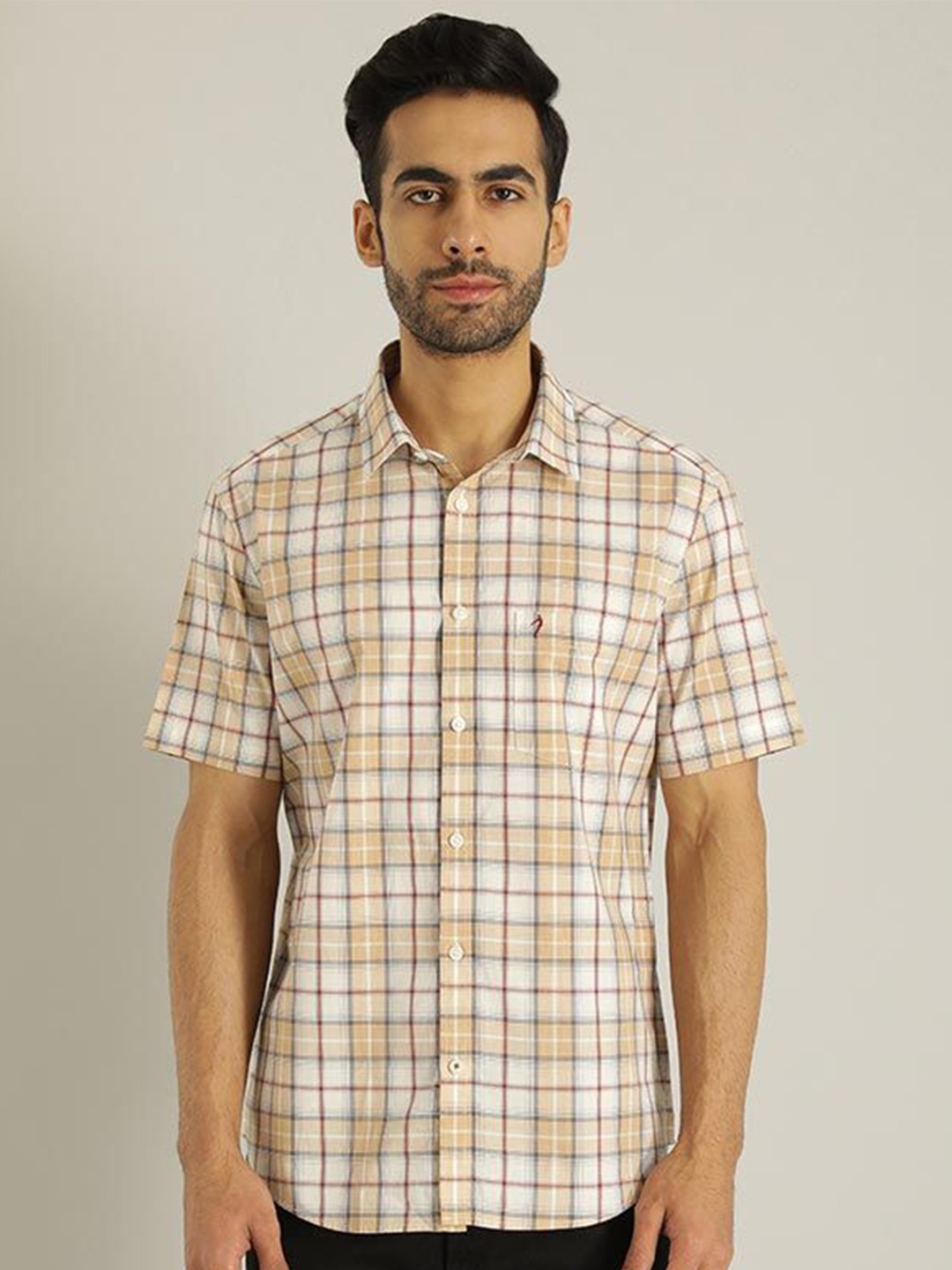 

Indian Terrain Men Slim Fit Tartan Checks Opaque Checked Casual Shirt, Brown
