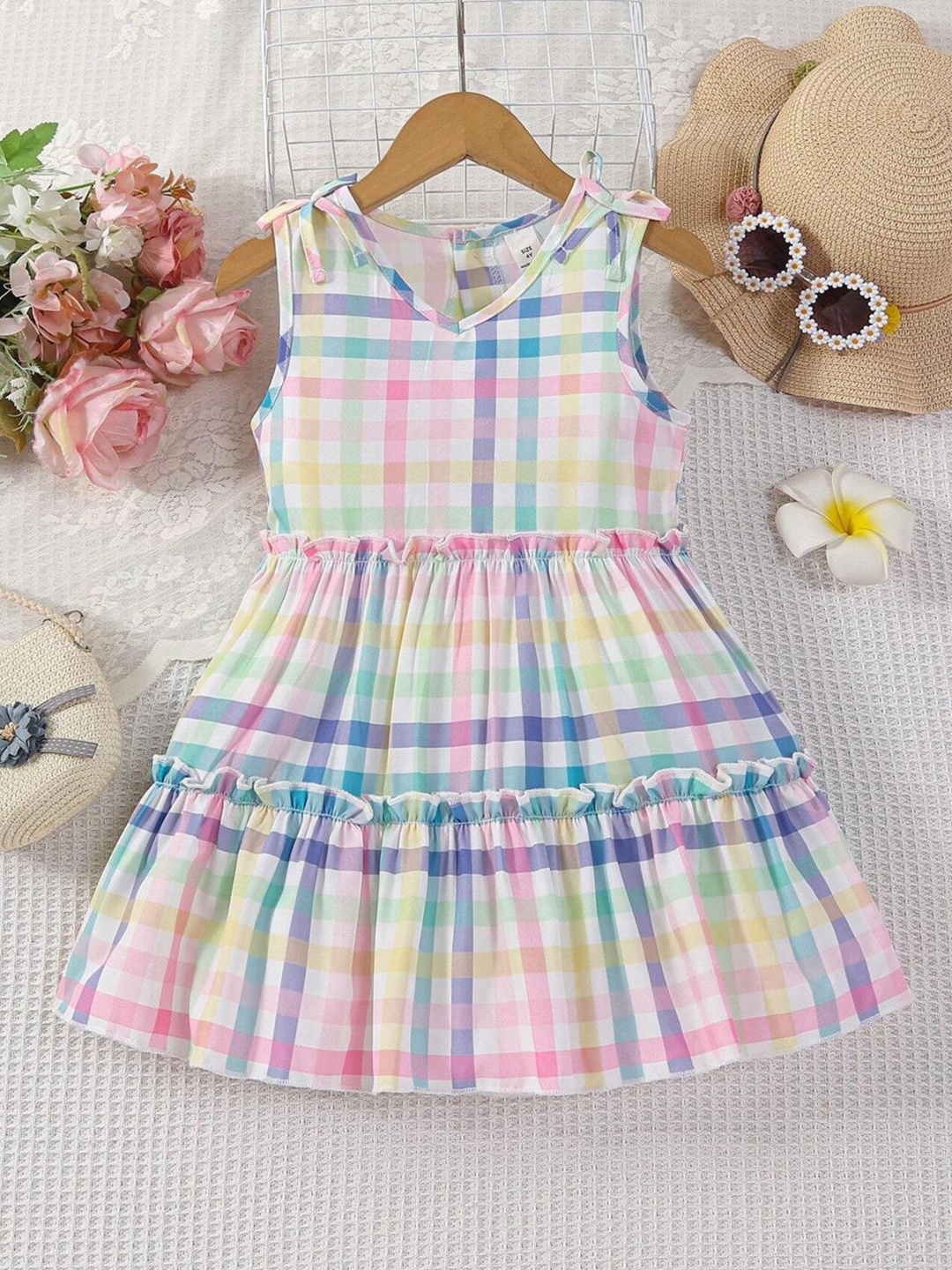 

BAESD Girls Checked Fit & Flare Knee Length Dress, White