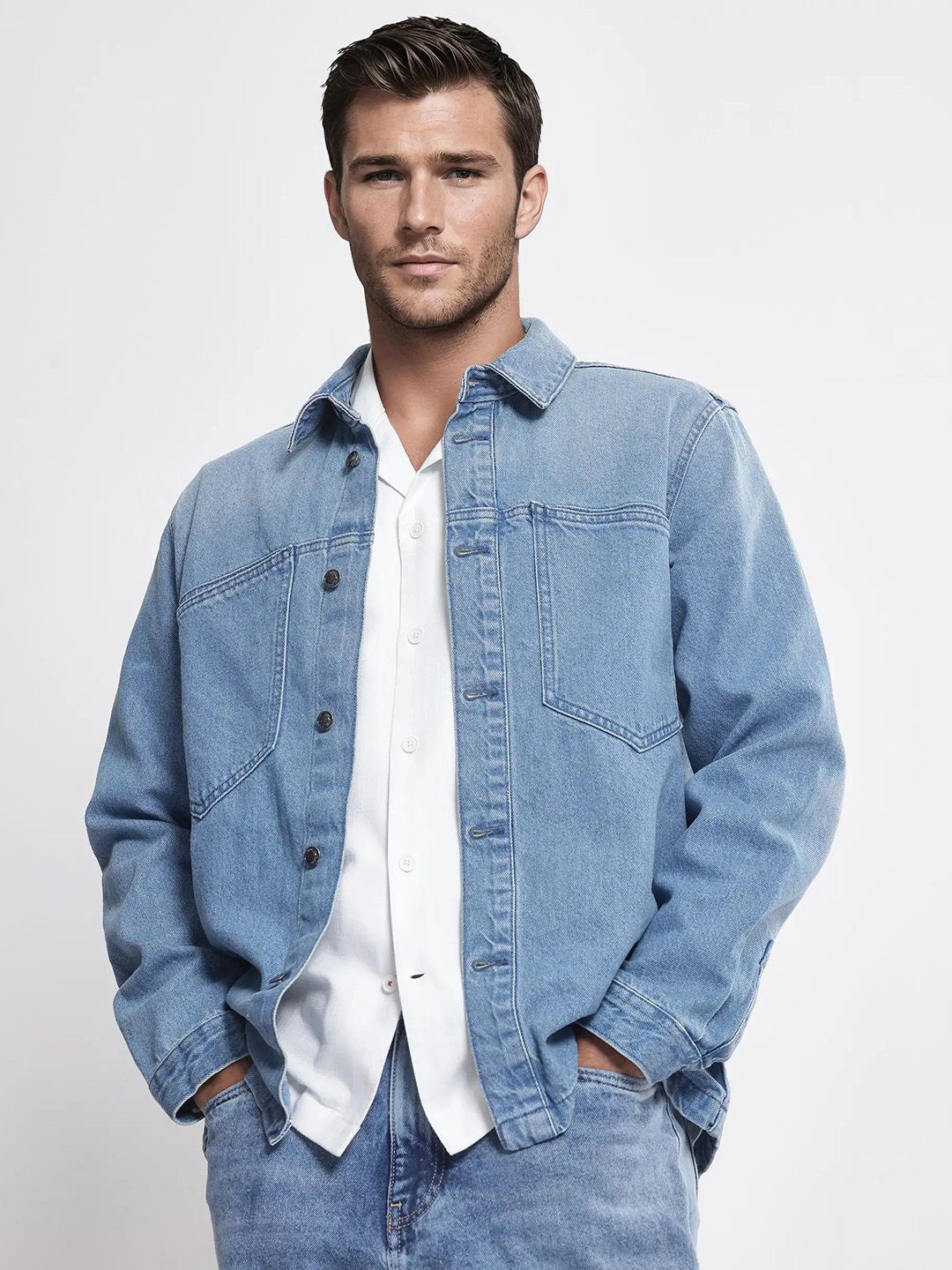 

RARE RABBIT Men Washed Denim Jacket, Blue