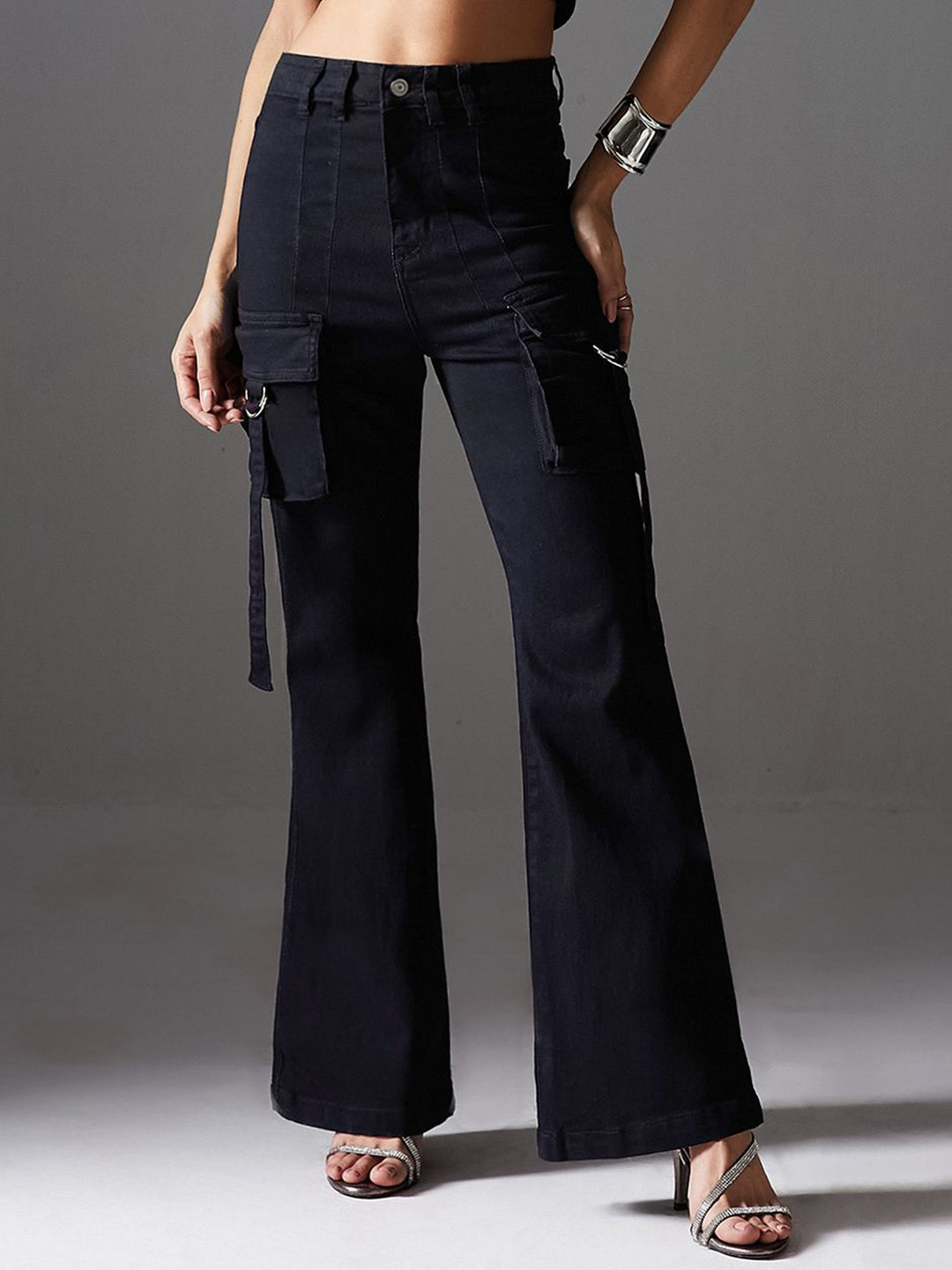 

Miss Chase Women Bootcut High-Rise Heavy Fade Stretchable Jeans, Black