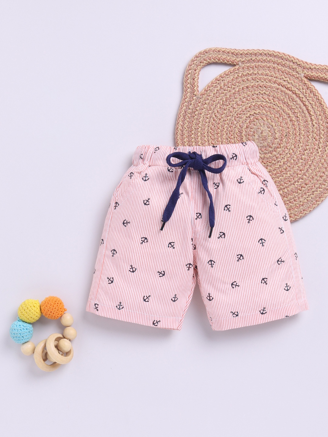 

Here&Now X Denikid Boys Conversational Striped Pure Cotton Shorts, Peach