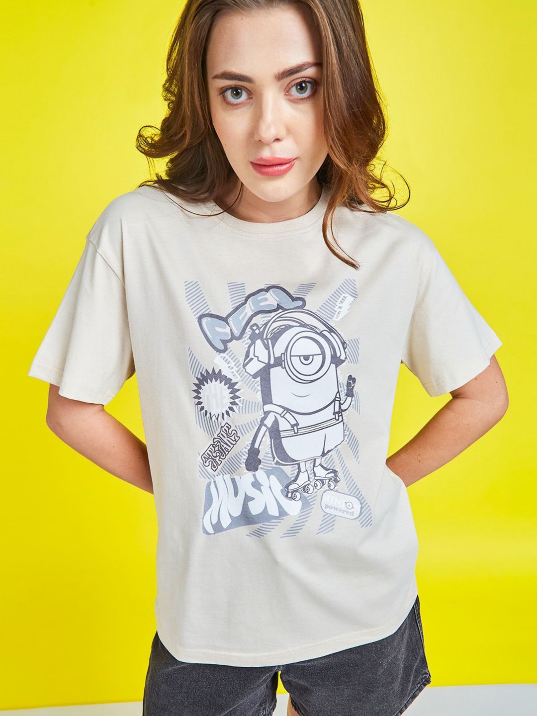 

Minions by Kook N Keech Women Printed T-shirt, Cream