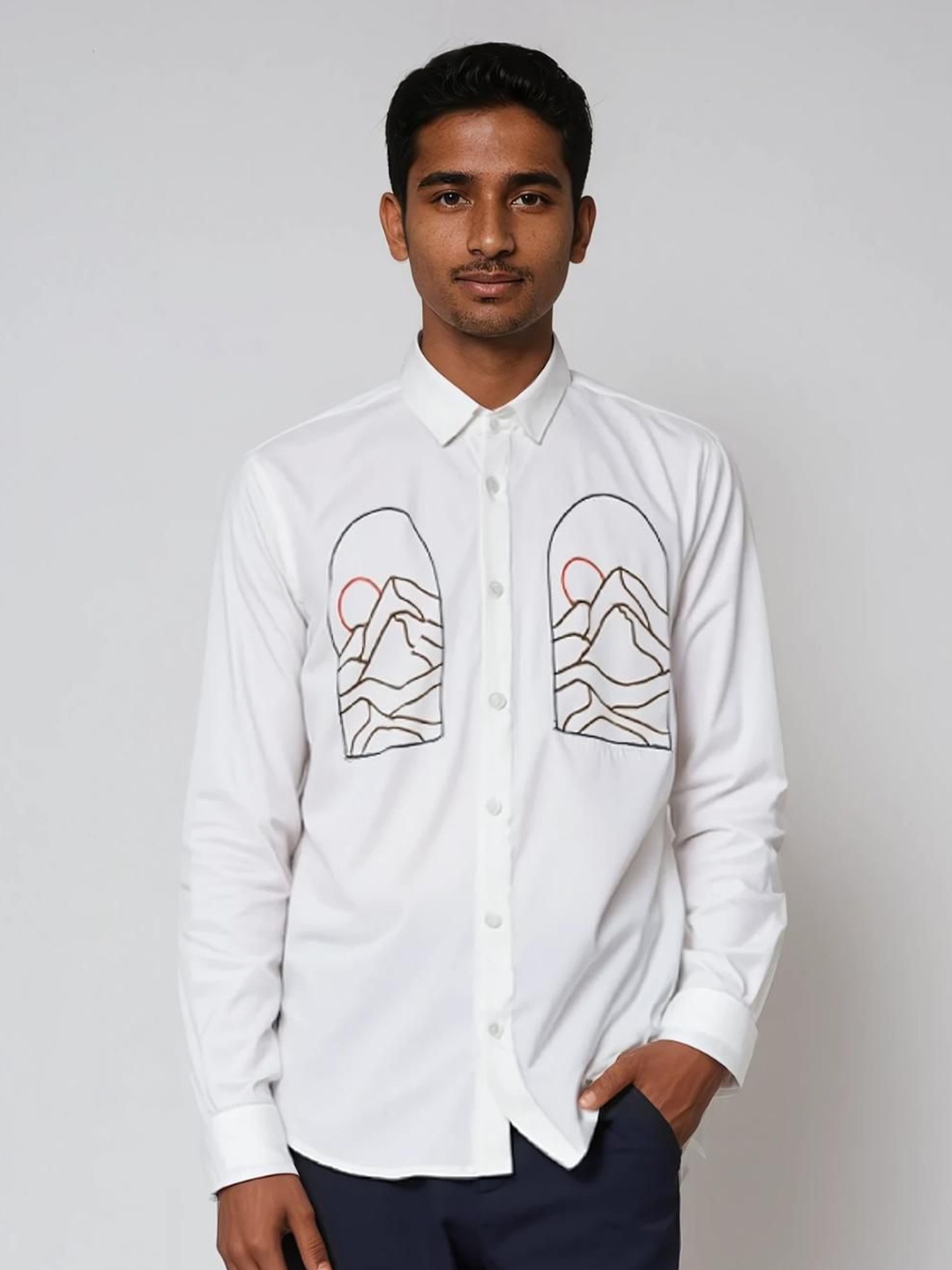 

HE SPOKE Men Smart Tailored Fit Opaque Printed Casual Shirt, White