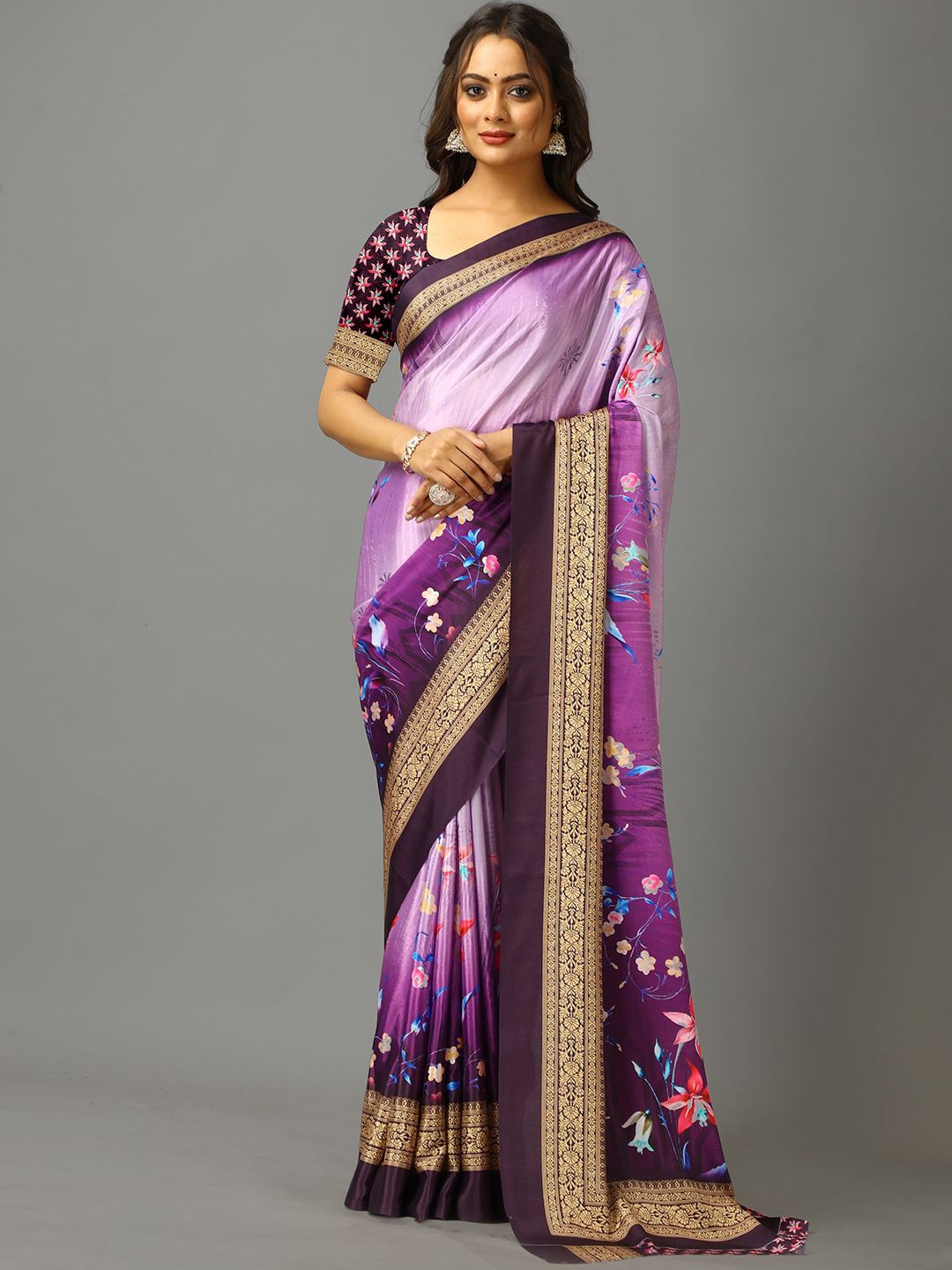 

A.V.M. SILK MILLS Floral Printed Saree, Magenta
