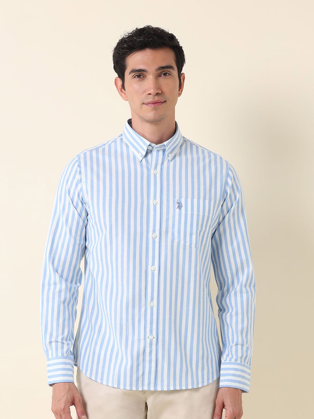 

U.S. Polo Assn. Men Classic Tailored Fit Opaque Striped Casual Shirt, Blue