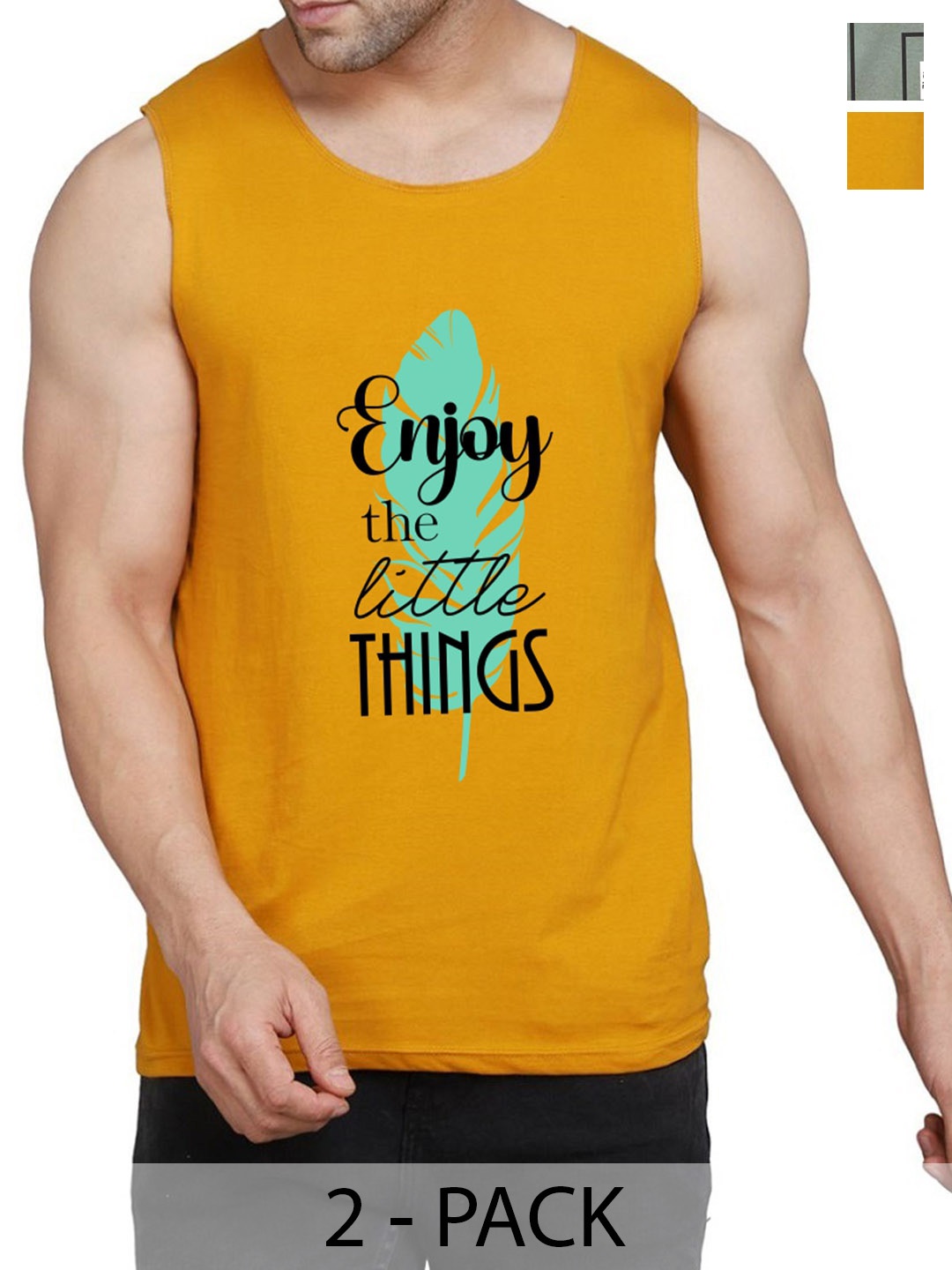 

WOOSTRO Pack Of 2 Printed Gym Vests RS26 (ENJOY MUSTARD)(HARD LGTGREEN)